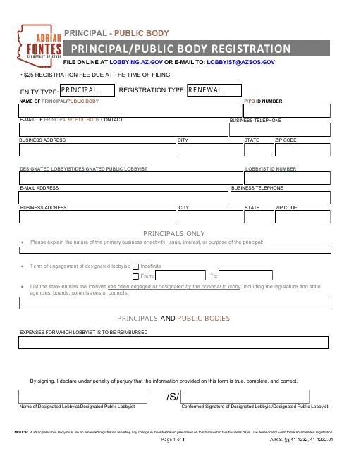 Principal / Public Body Registration - Arizona Download Pdf