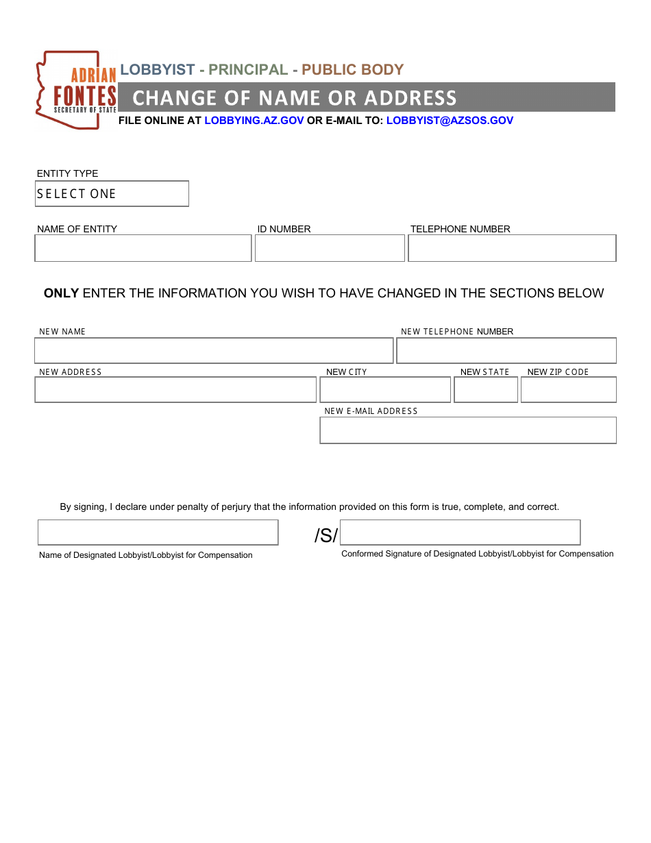 Arizona Chane of Name or Address Fill Out, Sign Online and Download