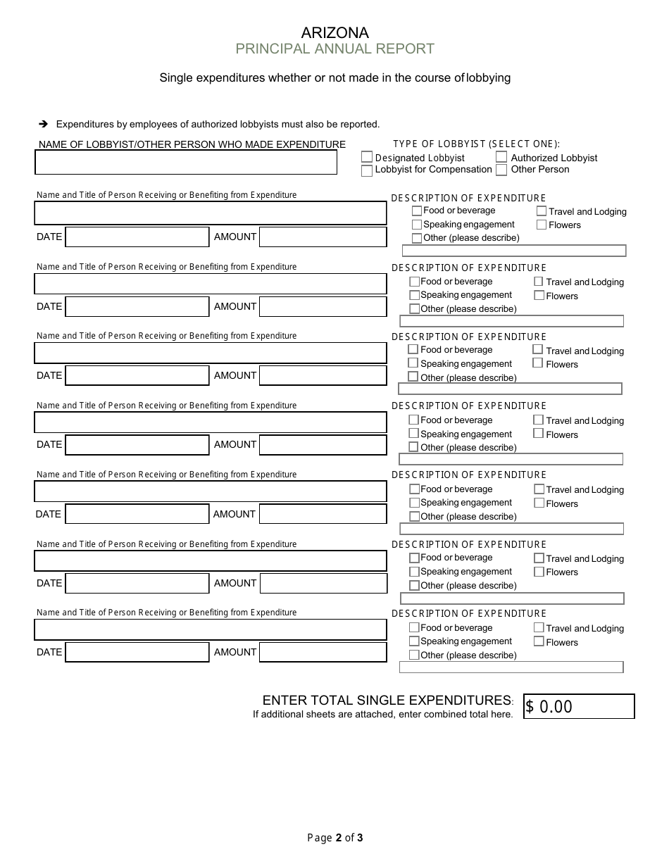 Annual Report of Lobbying Activity - Principal - Arizona, Page 2