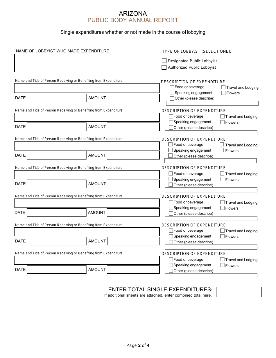 Annual Report of Lobbying Activity - Public Body - Arizona, Page 2