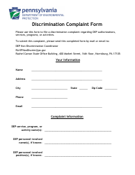 Discrimination Complaint Form - Pennsylvania