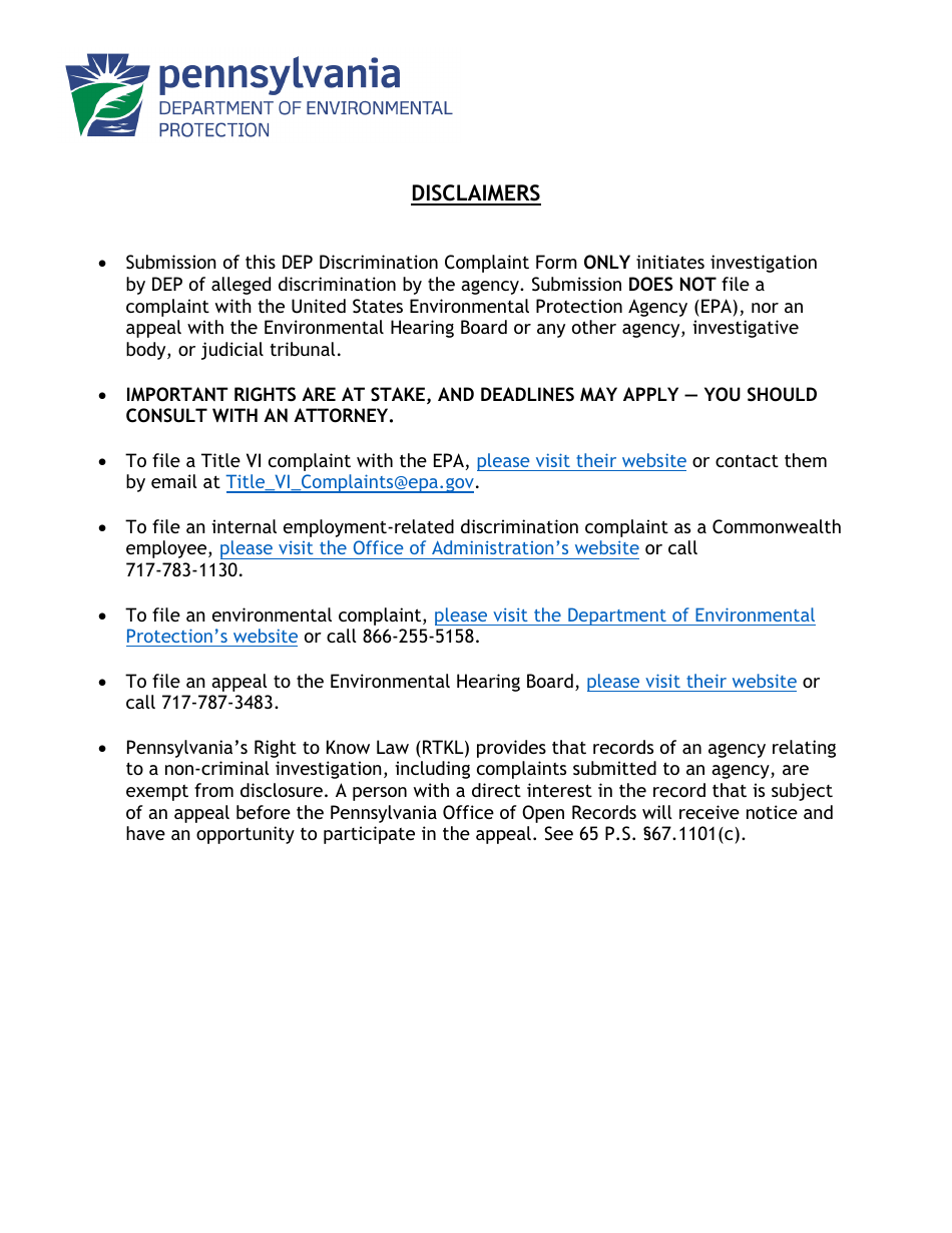 Discrimination Complaint Form - Pennsylvania, Page 5