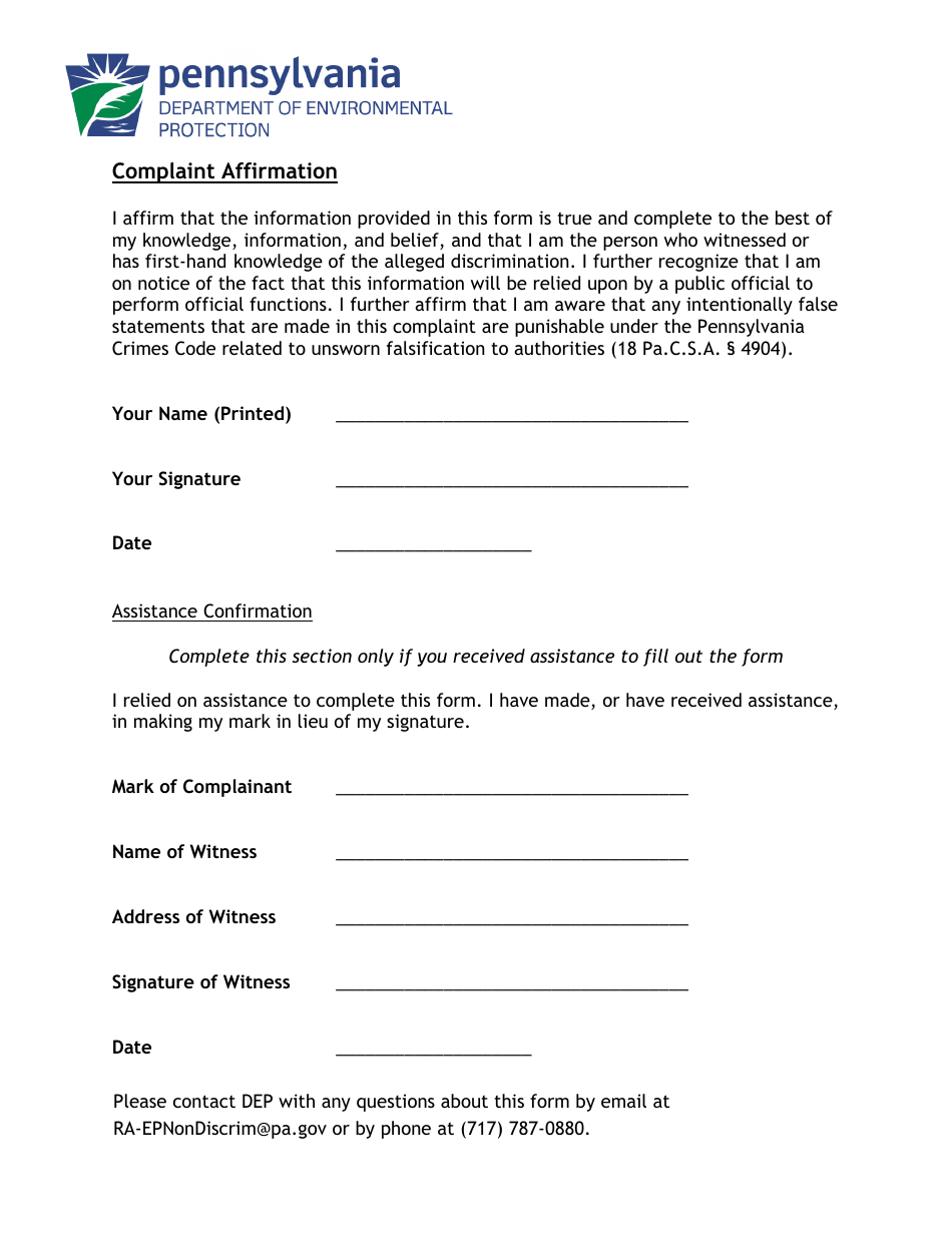 Discrimination Complaint Form - Pennsylvania, Page 6