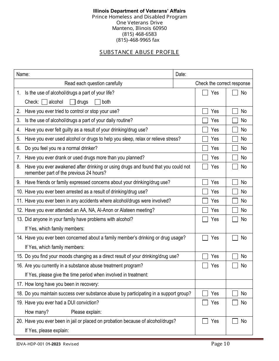 Form IDVA-HDP-001 Intake Form - Prince Homeless and Disabled Program - Illinois, Page 10
