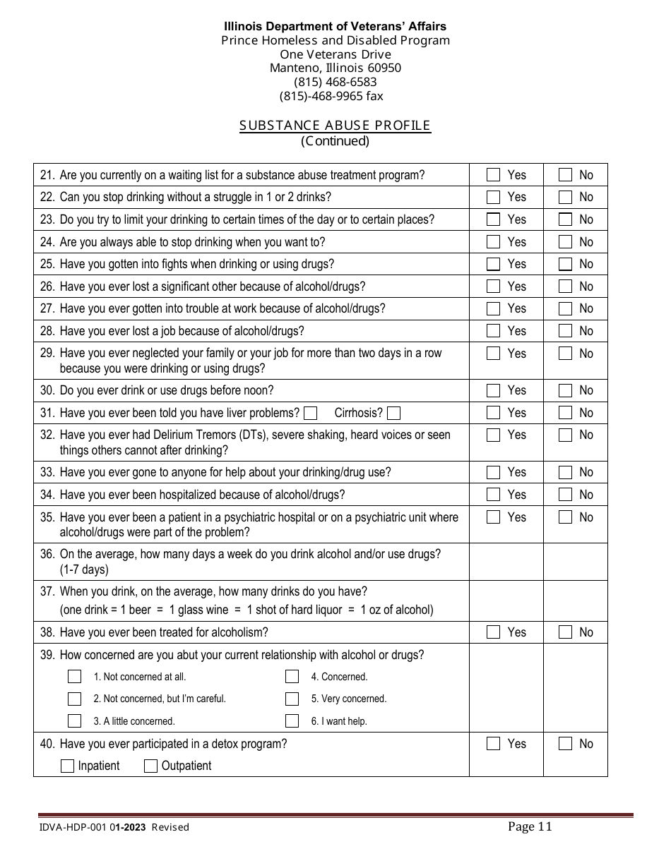 Form IDVA-HDP-001 Intake Form - Prince Homeless and Disabled Program - Illinois, Page 11