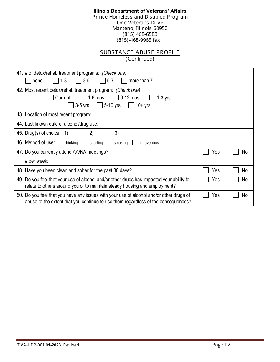 Form IDVA-HDP-001 Intake Form - Prince Homeless and Disabled Program - Illinois, Page 12