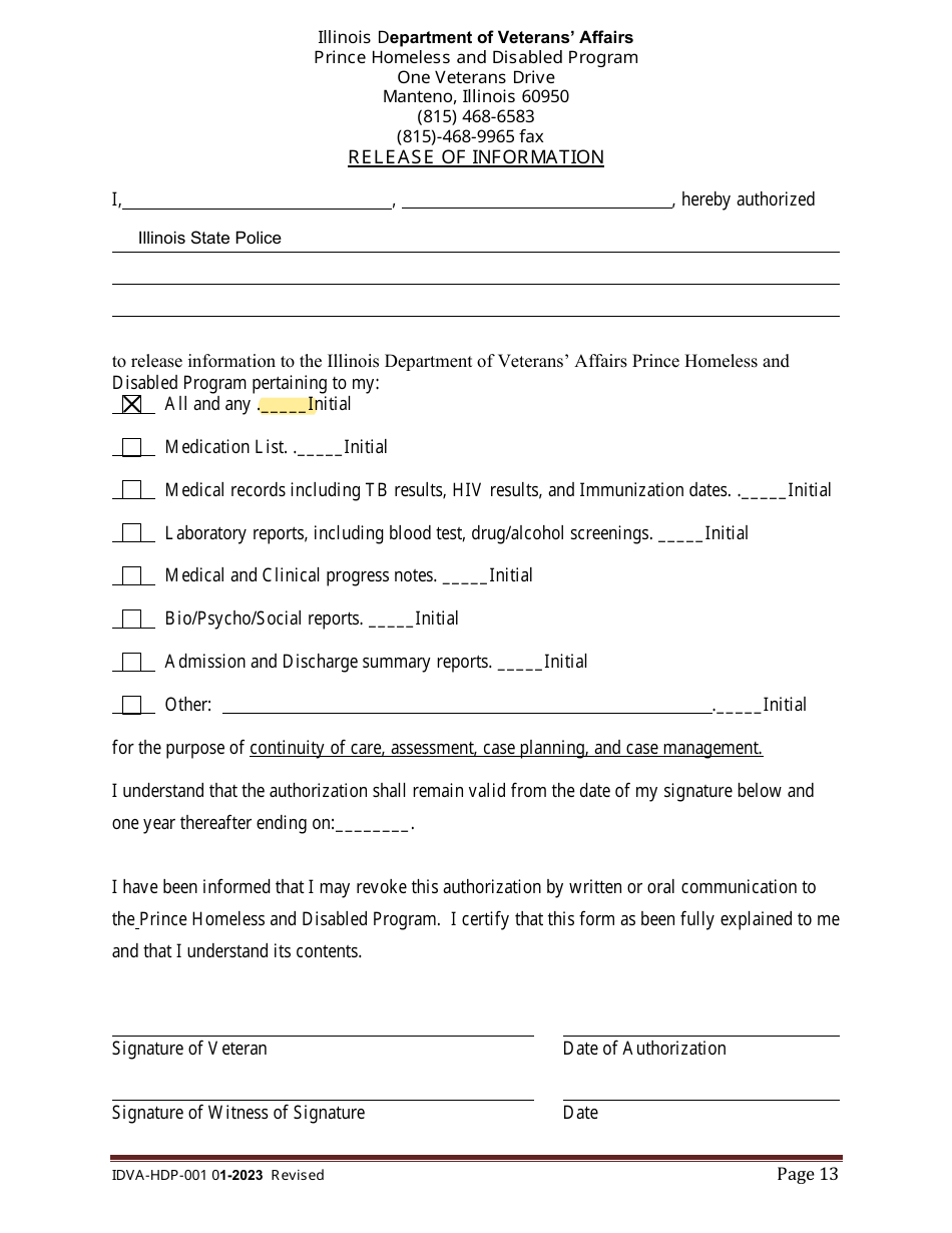 Form IDVA-HDP-001 Intake Form - Prince Homeless and Disabled Program - Illinois, Page 13