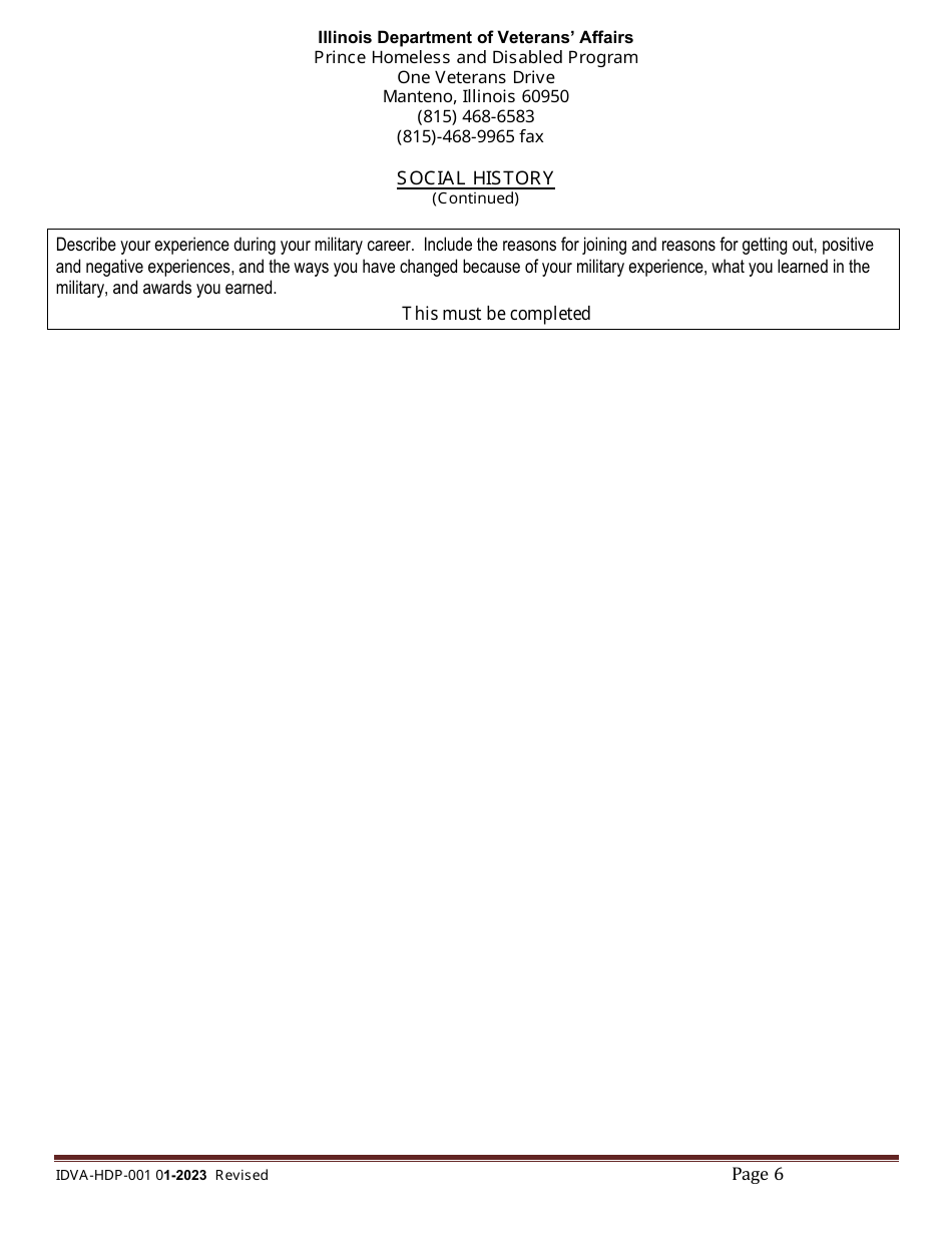 Form IDVA-HDP-001 Intake Form - Prince Homeless and Disabled Program - Illinois, Page 6
