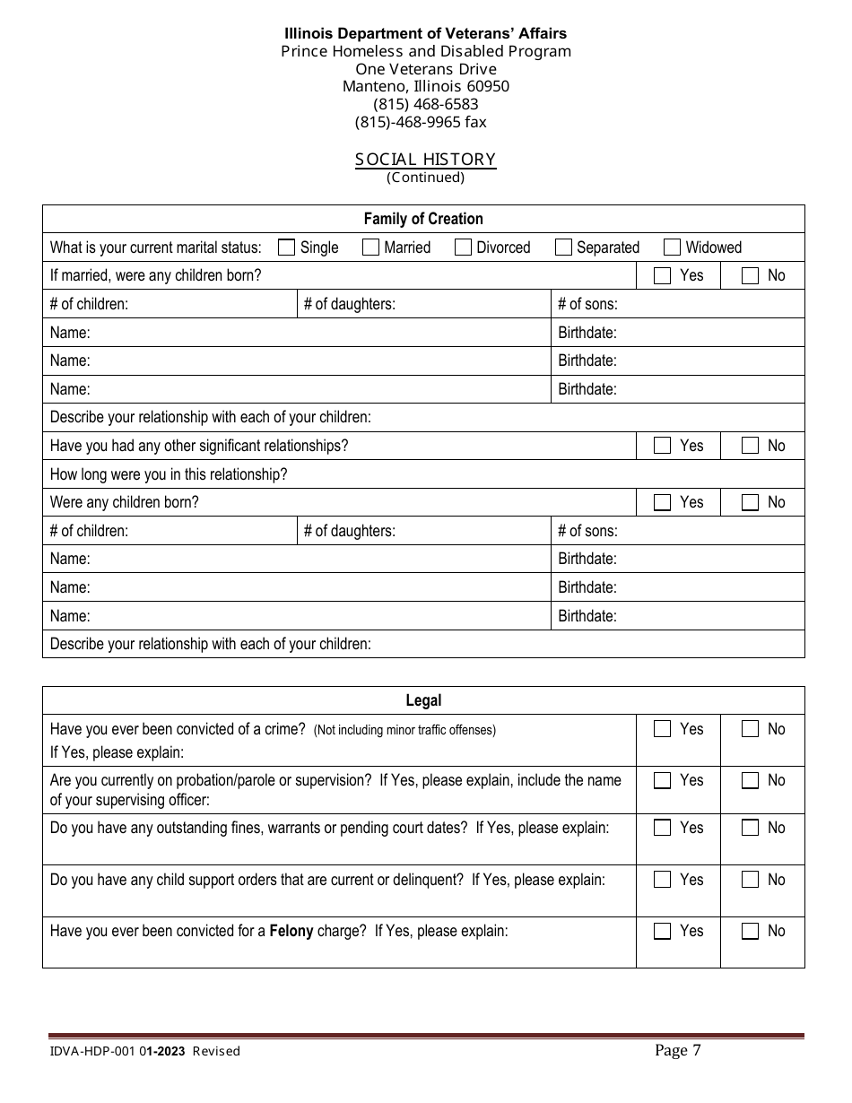 Form IDVA-HDP-001 Intake Form - Prince Homeless and Disabled Program - Illinois, Page 7