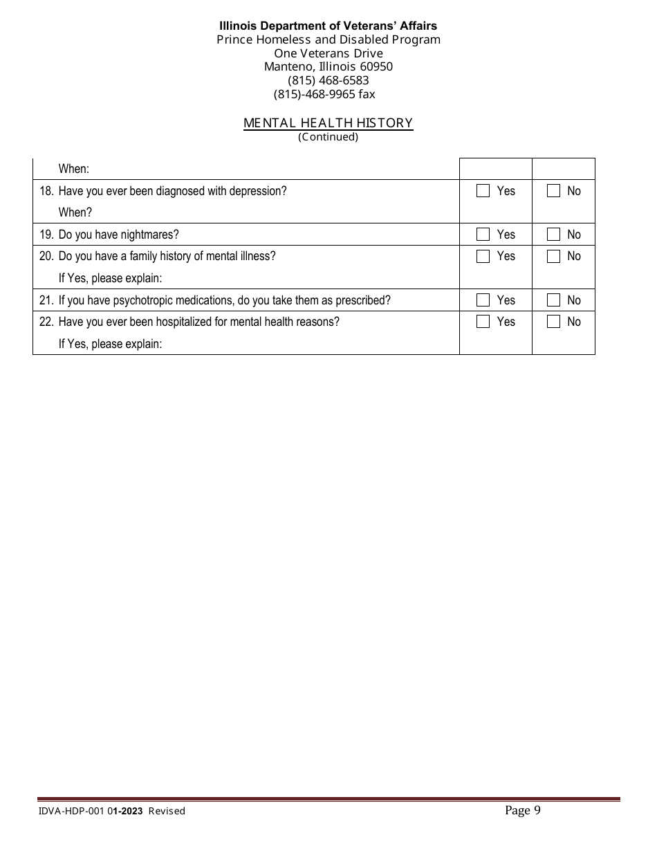 Form IDVA-HDP-001 Intake Form - Prince Homeless and Disabled Program - Illinois, Page 9