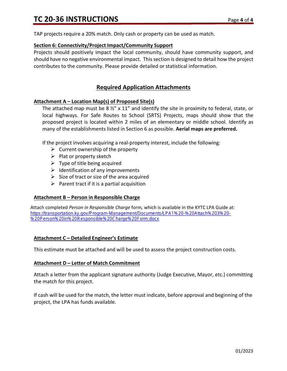 Instructions for Form TC20-36 Transportation Alternatives Program (Tap) Application - Kentucky, Page 4