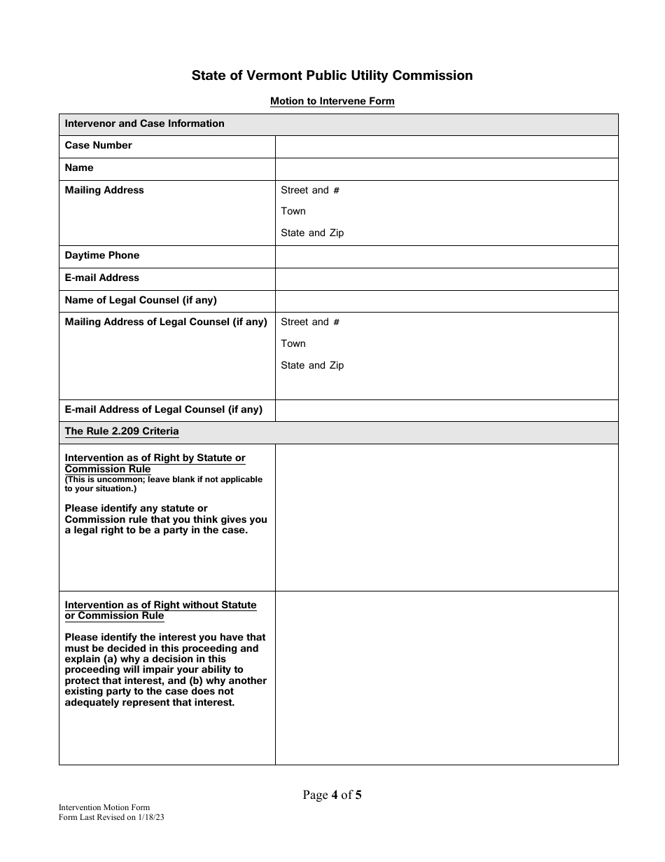 Motion to Intervene Form - Vermont, Page 4