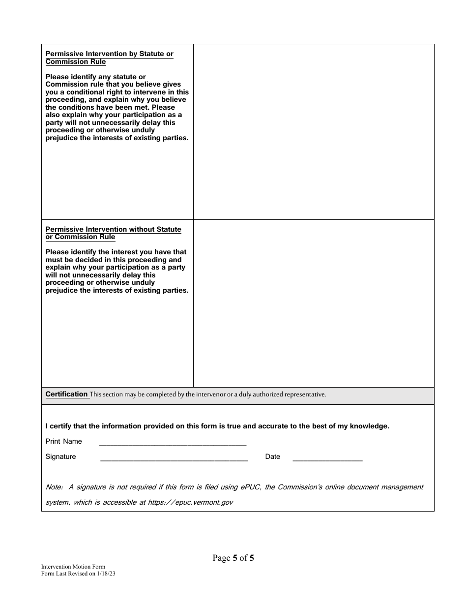 Vermont Motion to Intervene Form Download Fillable PDF 2020 — 2024 ...