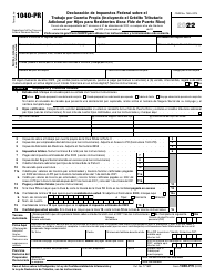 Document preview: IRS Formulario 1040-PR Declaracion De Impuestos Federal Sobre El Trabajo Por Cuenta Propia (Incluyendo El Credito Tributario Adicional Por Hijos Para Residentes Bona Fide De Puerto Rico) (Puerto Rican Spanish), 2022