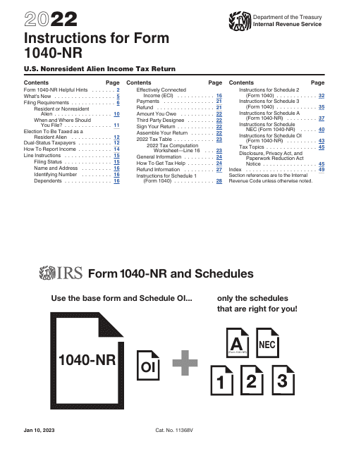 IRS Form 1040-NR 2022 Printable Pdf