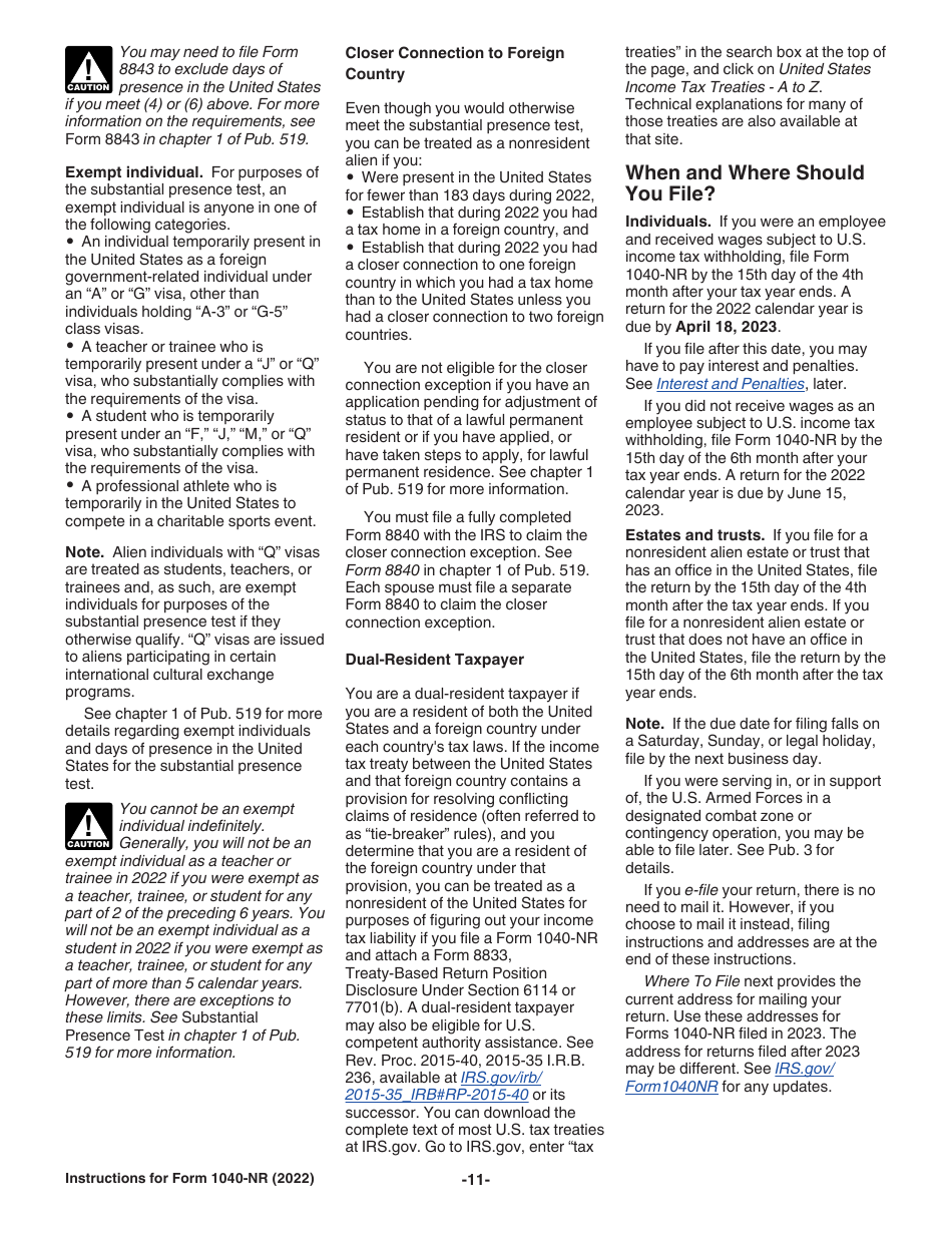 Instructions for IRS Form 1040-NR U.S. Nonresident Alien Income Tax Return, Page 11