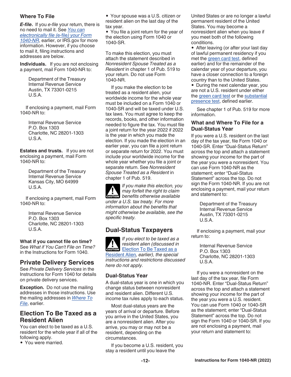 Instructions for IRS Form 1040-NR U.S. Nonresident Alien Income Tax Return, Page 12