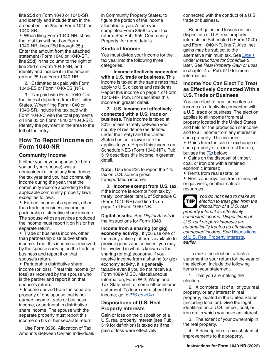 Instructions for IRS Form 1040-NR U.S. Nonresident Alien Income Tax Return, Page 14