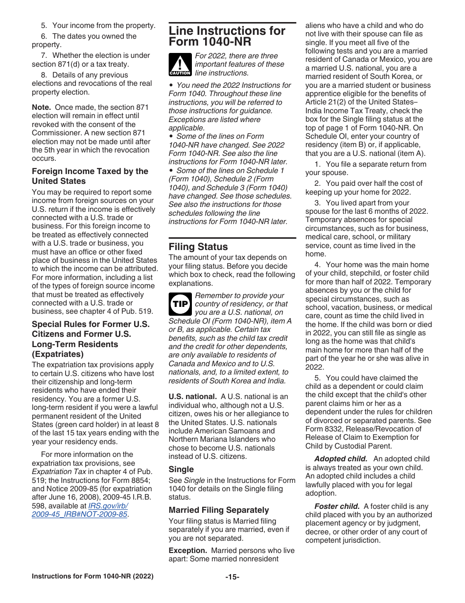 Instructions for IRS Form 1040-NR U.S. Nonresident Alien Income Tax Return, Page 15