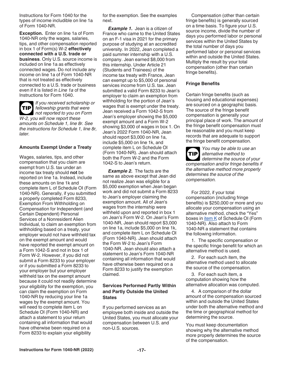 Instructions for IRS Form 1040-NR U.S. Nonresident Alien Income Tax Return, Page 17