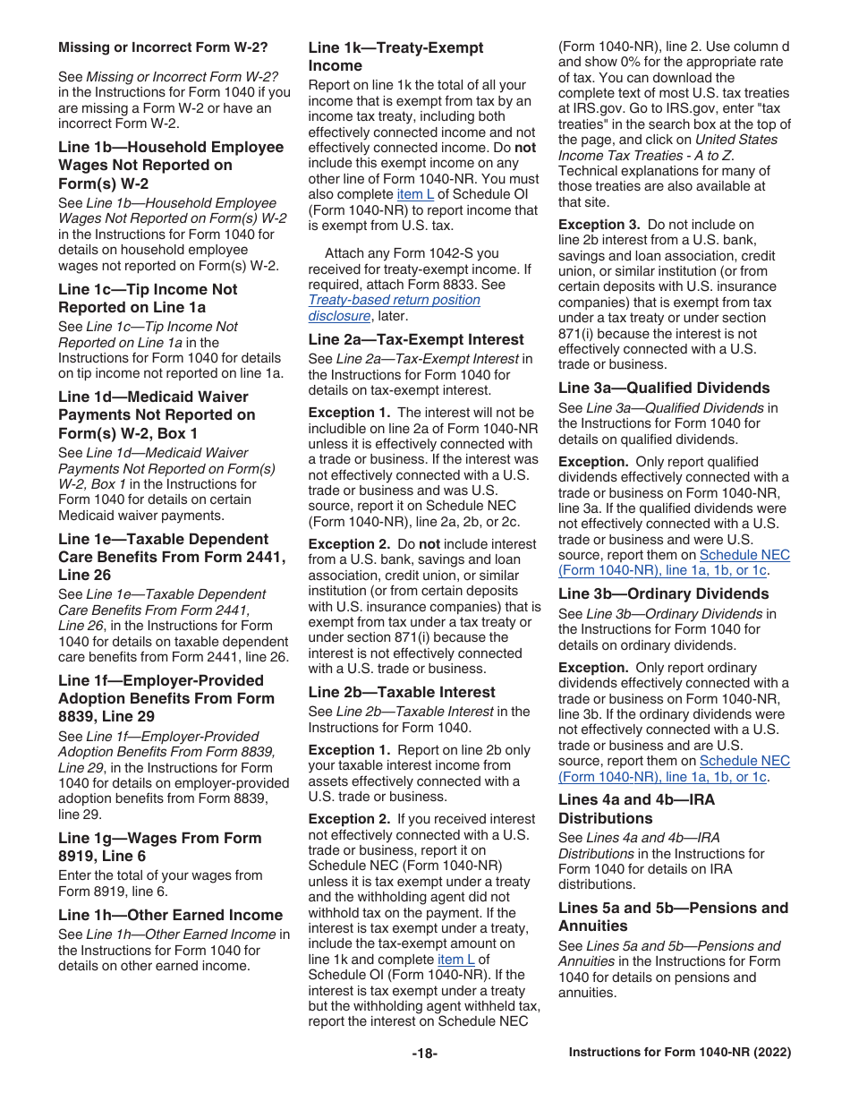 Instructions for IRS Form 1040-NR U.S. Nonresident Alien Income Tax Return, Page 18