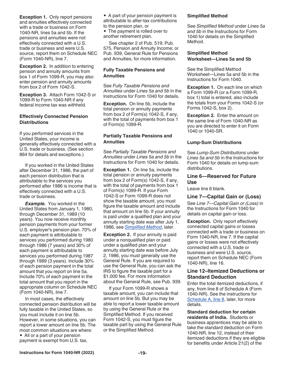 Instructions for IRS Form 1040-NR U.S. Nonresident Alien Income Tax Return, Page 19