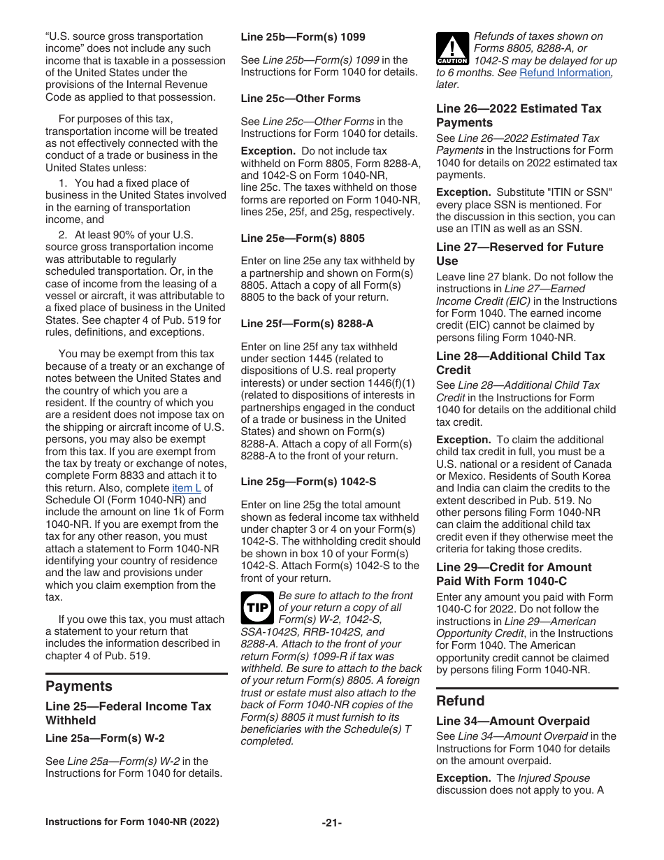 Instructions for IRS Form 1040-NR U.S. Nonresident Alien Income Tax Return, Page 21