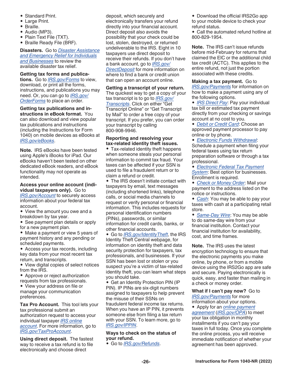 Instructions for IRS Form 1040-NR U.S. Nonresident Alien Income Tax Return, Page 26