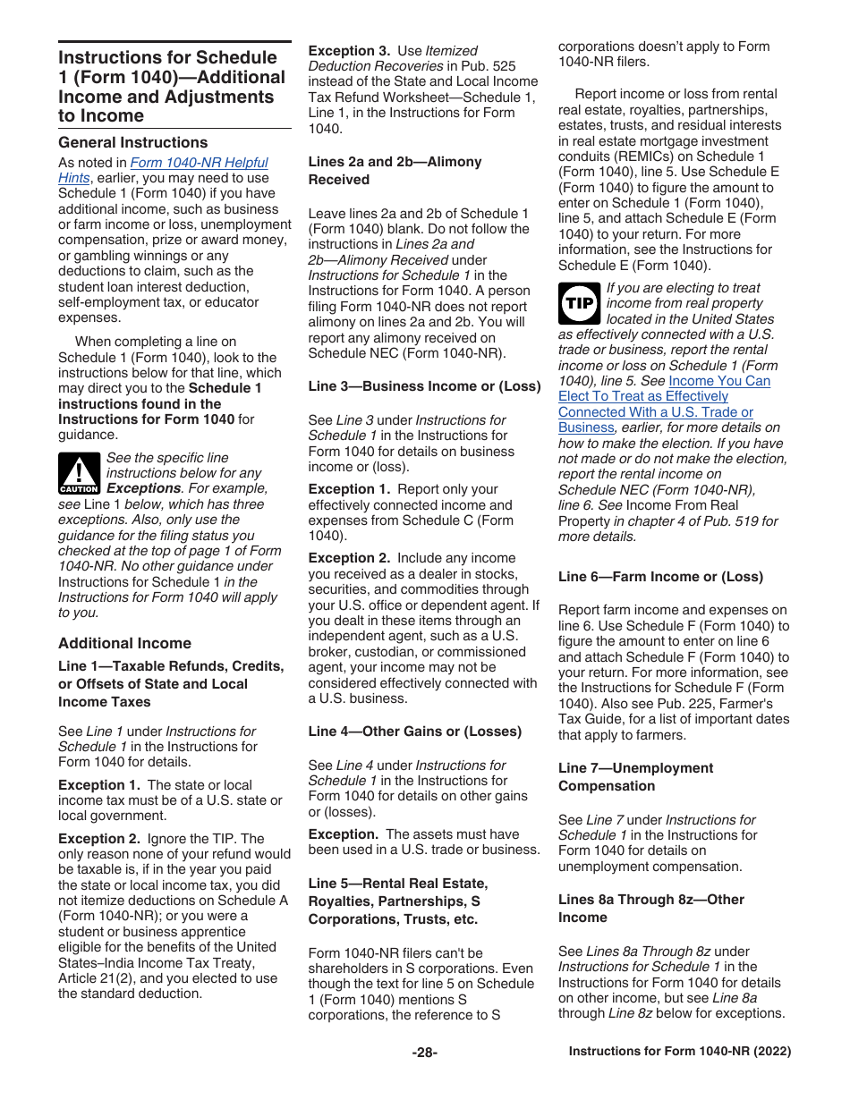 Instructions for IRS Form 1040-NR U.S. Nonresident Alien Income Tax Return, Page 28