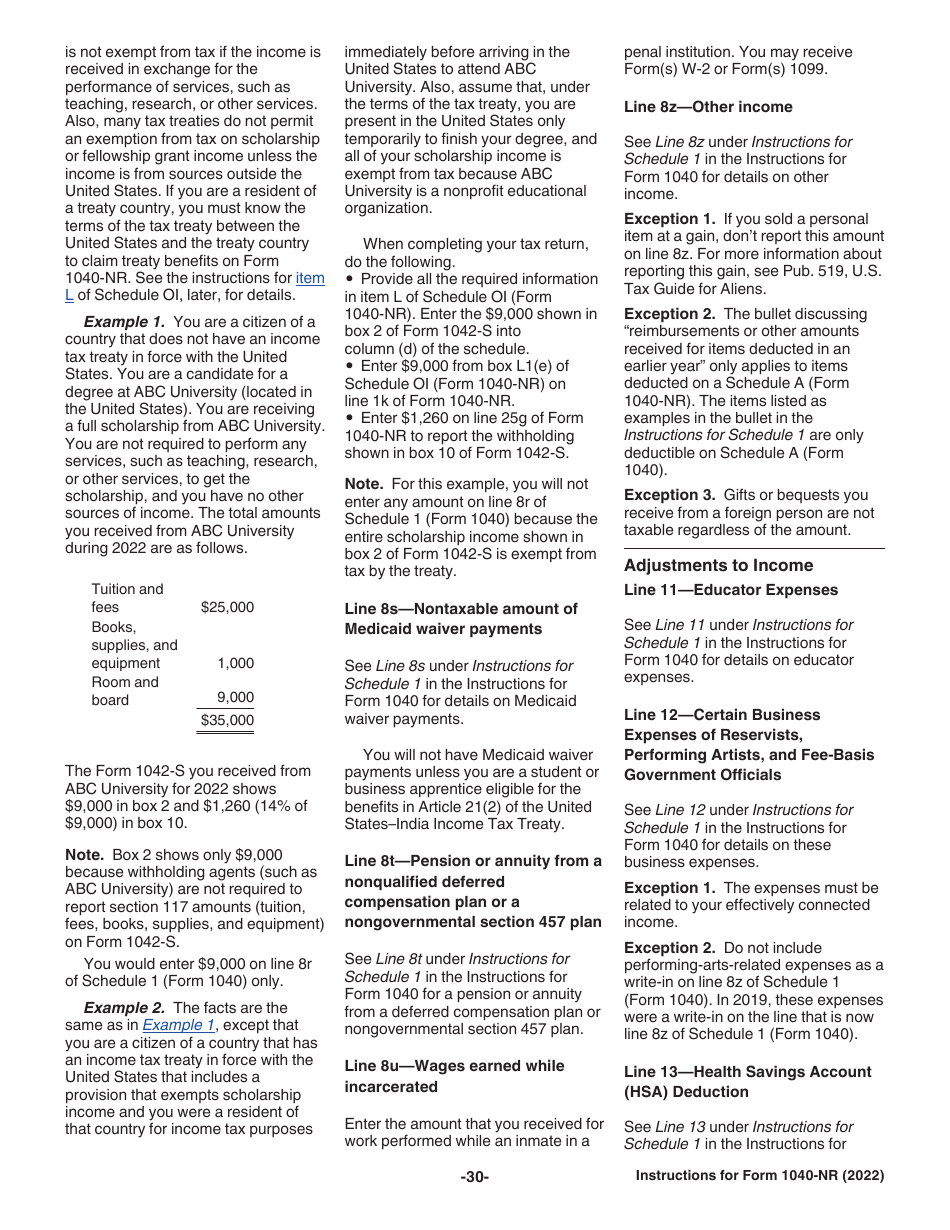Instructions for IRS Form 1040-NR U.S. Nonresident Alien Income Tax Return, Page 30