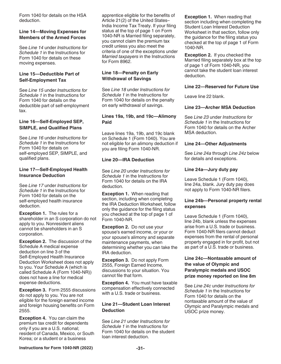 Instructions for IRS Form 1040-NR U.S. Nonresident Alien Income Tax Return, Page 31