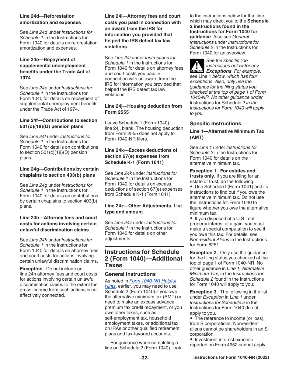 Instructions for IRS Form 1040-NR U.S. Nonresident Alien Income Tax Return, Page 32