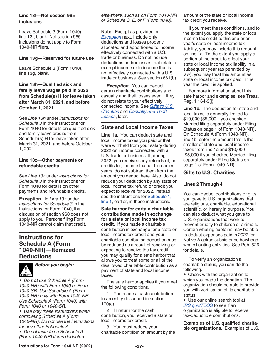 Instructions for IRS Form 1040-NR U.S. Nonresident Alien Income Tax Return, Page 37