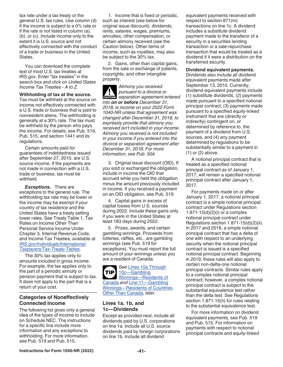 Instructions for IRS Form 1040-NR U.S. Nonresident Alien Income Tax Return, Page 41