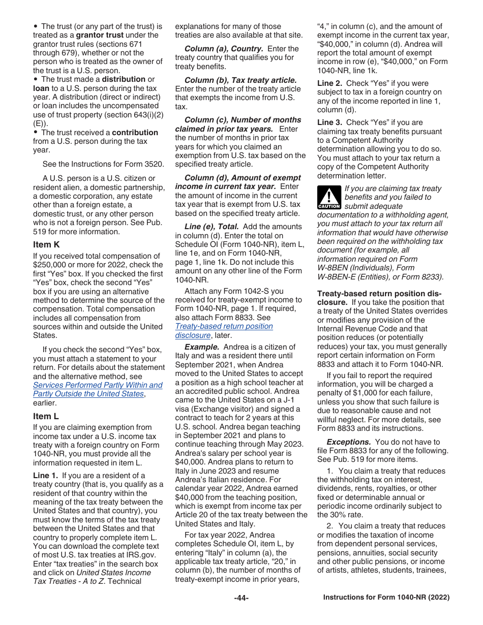Instructions for IRS Form 1040-NR U.S. Nonresident Alien Income Tax Return, Page 44