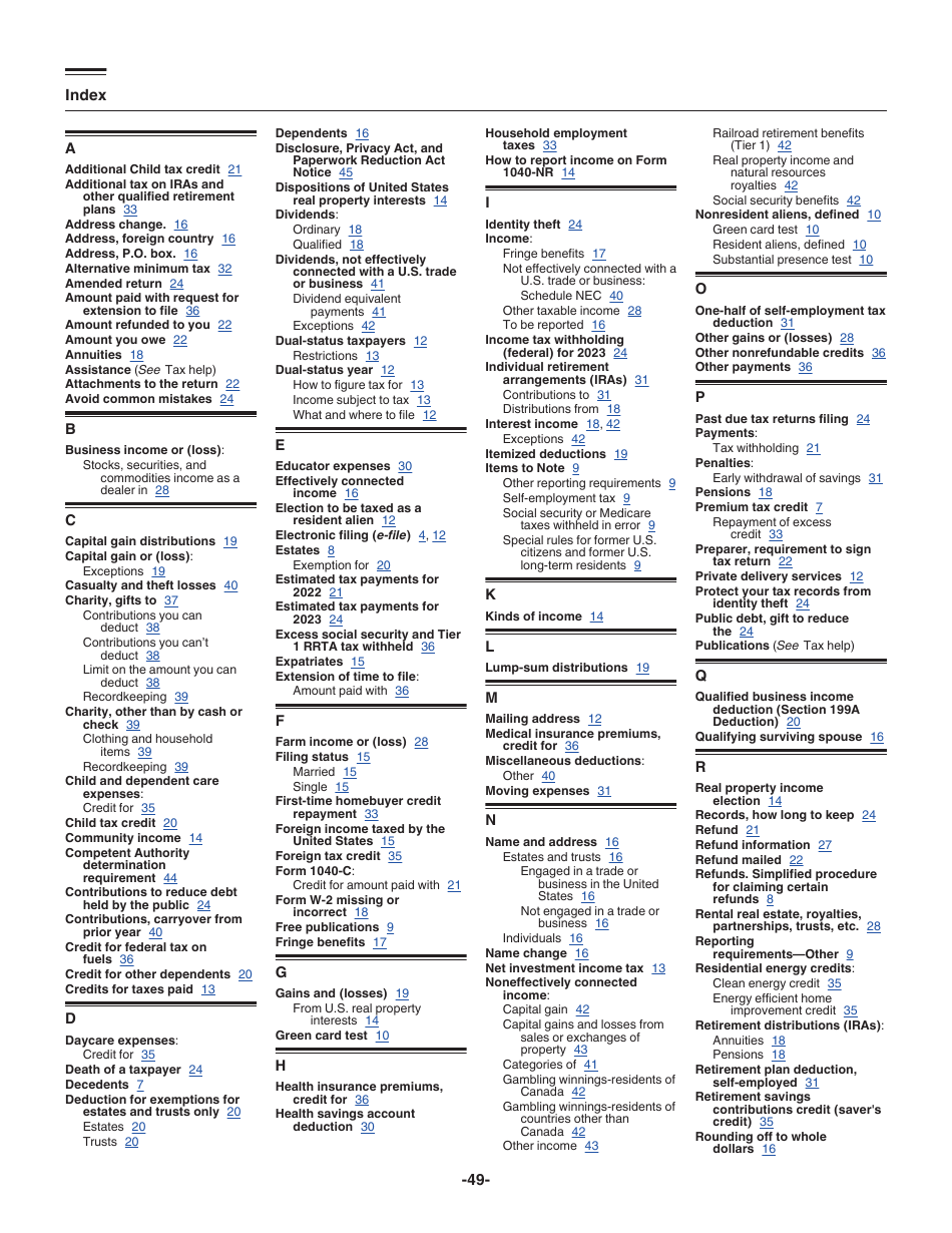 Instructions for IRS Form 1040-NR U.S. Nonresident Alien Income Tax Return, Page 49