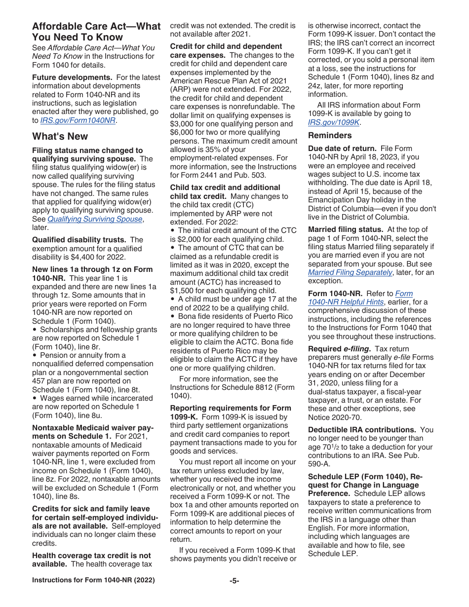 Instructions for IRS Form 1040-NR U.S. Nonresident Alien Income Tax Return, Page 5