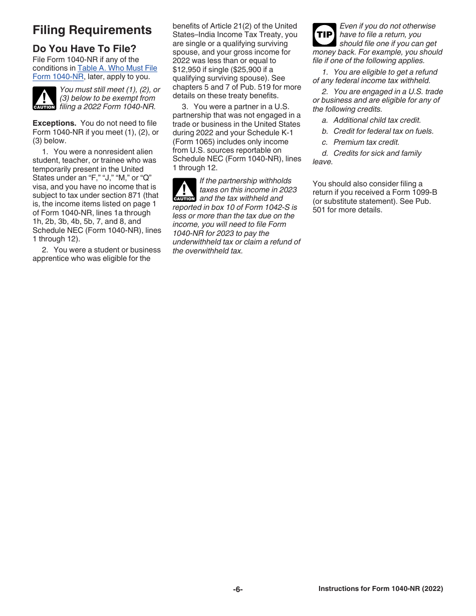 Instructions for IRS Form 1040-NR U.S. Nonresident Alien Income Tax Return, Page 6