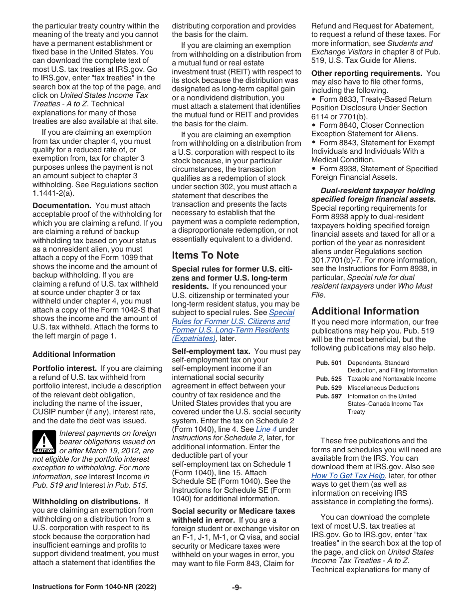 Instructions for IRS Form 1040-NR U.S. Nonresident Alien Income Tax Return, Page 9