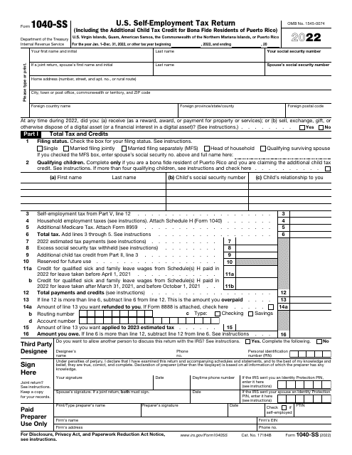 IRS Form 1040-SS 2022 Printable Pdf