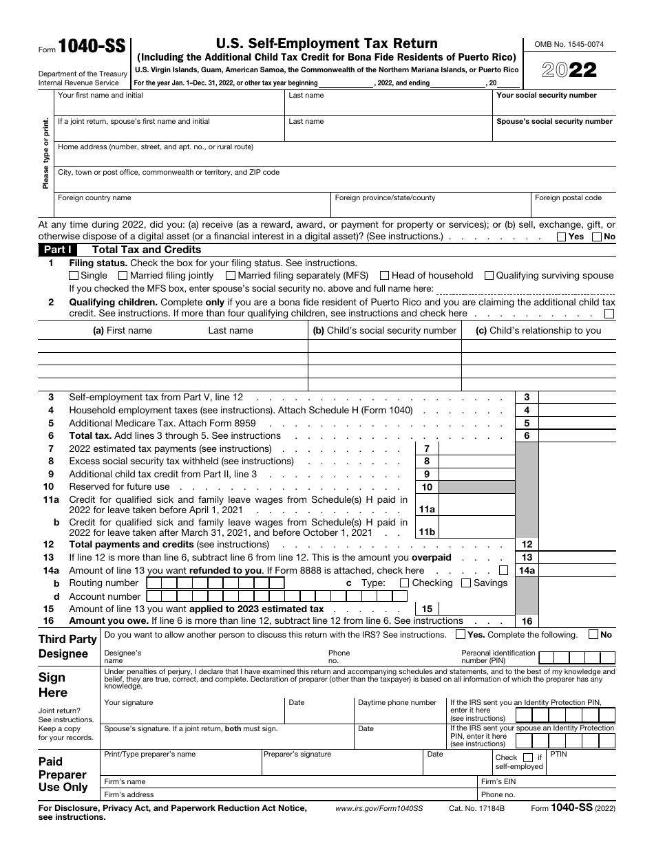 IRS Form 1040SS Download Fillable PDF or Fill Online U.S. Self