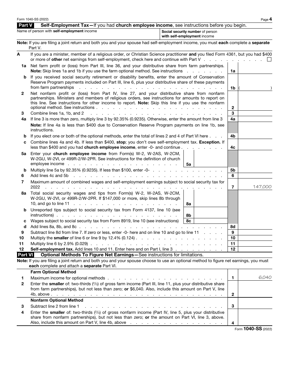 IRS Form 1040-SS U.S. Self-employment Tax Return (Including the Additional Child Tax Credit for Bona Fide Residents of Puerto Rico), Page 4