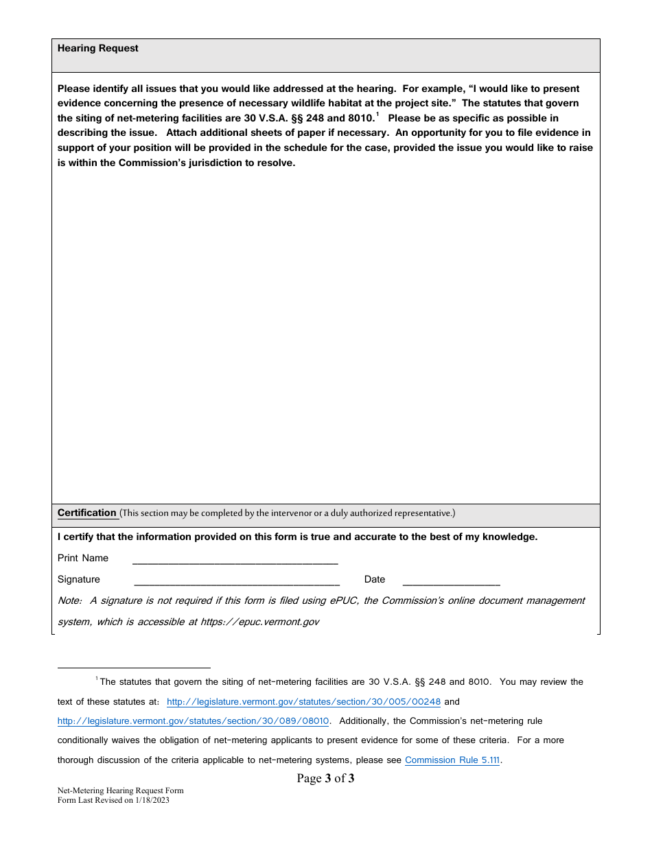 Hearing Request Form - Vermont, Page 3