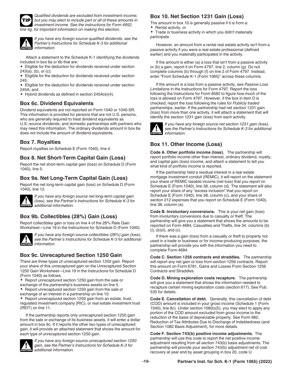 Instructions for IRS Form 1065 Schedule K-1 Partners Share of Income, Deductions, Credits, Etc. (For Partners Use Only), Page 10