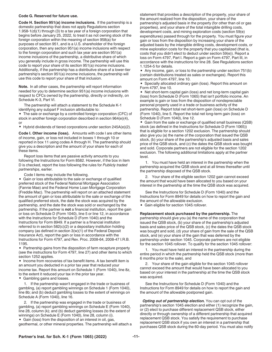 Instructions for IRS Form 1065 Schedule K-1 Partners Share of Income, Deductions, Credits, Etc. (For Partners Use Only), Page 11