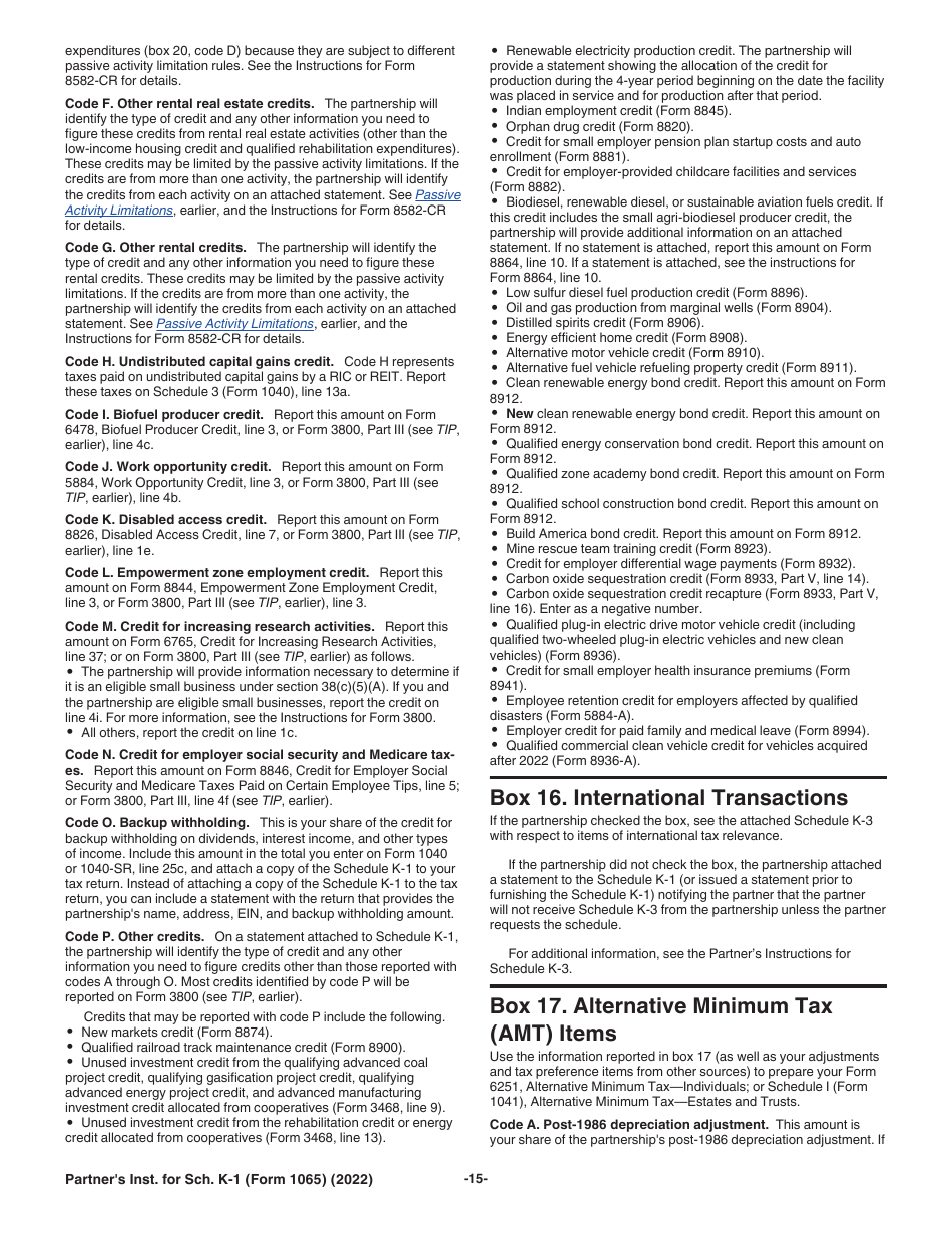 Instructions for IRS Form 1065 Schedule K-1 Partners Share of Income, Deductions, Credits, Etc. (For Partners Use Only), Page 15