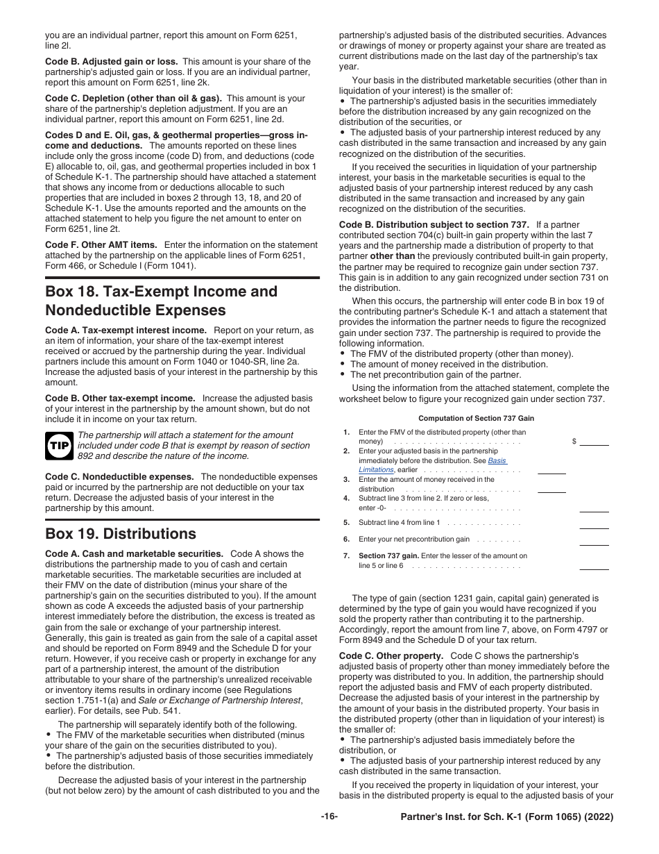 Instructions for IRS Form 1065 Schedule K-1 Partners Share of Income, Deductions, Credits, Etc. (For Partners Use Only), Page 16