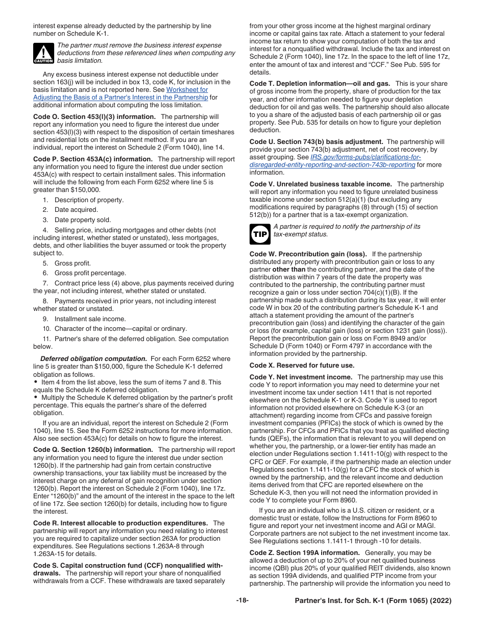 Instructions for IRS Form 1065 Schedule K-1 Partners Share of Income, Deductions, Credits, Etc. (For Partners Use Only), Page 18