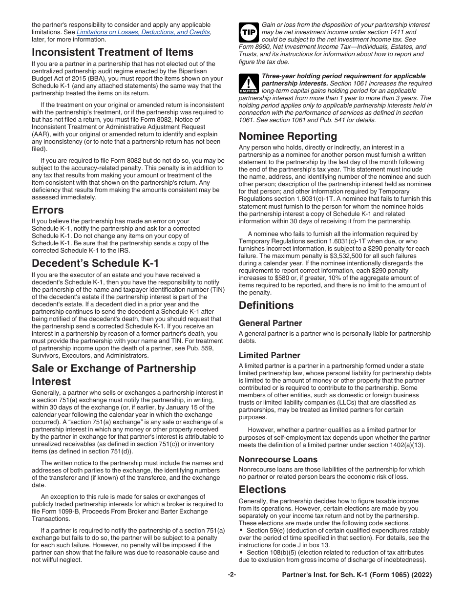 Instructions for IRS Form 1065 Schedule K-1 Partners Share of Income, Deductions, Credits, Etc. (For Partners Use Only), Page 2