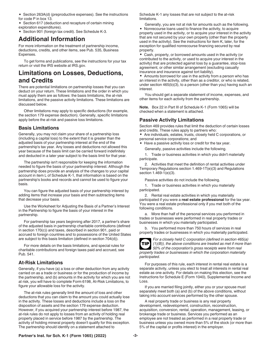 Instructions for IRS Form 1065 Schedule K-1 Partners Share of Income, Deductions, Credits, Etc. (For Partners Use Only), Page 3